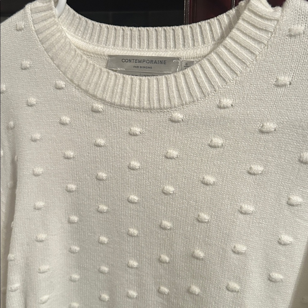 SIMONS CONTEMPORAINE edited modern fashion Puff-sleeve pompom sweater size large - Picture 8 of 9